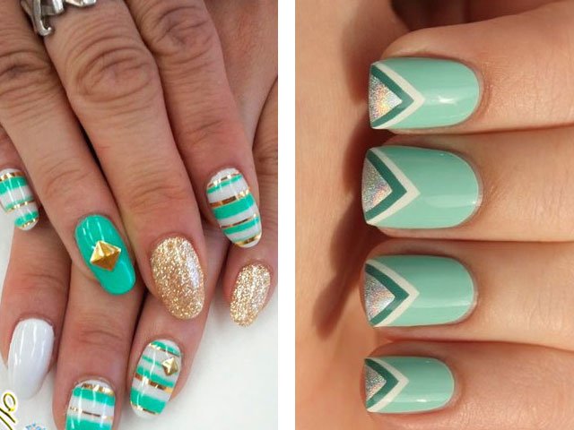 Manucure à la mode aux couleurs menthe.