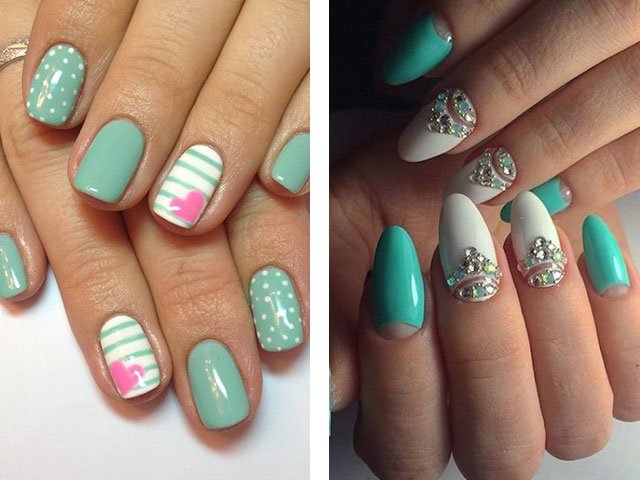 Manucure à la mode aux couleurs menthe.