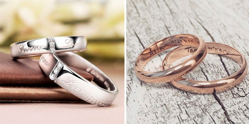 Gravure sur les anneaux des deux côtés Gravure sur les anneaux des deux côtés