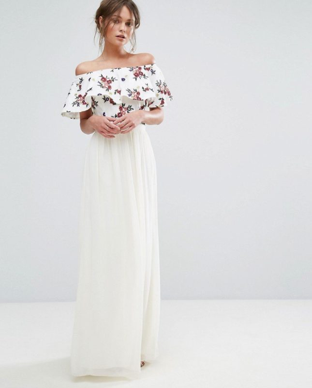 Robe maxi d'été à épaules dénudées Robe maxi d'été à épaules dénudées