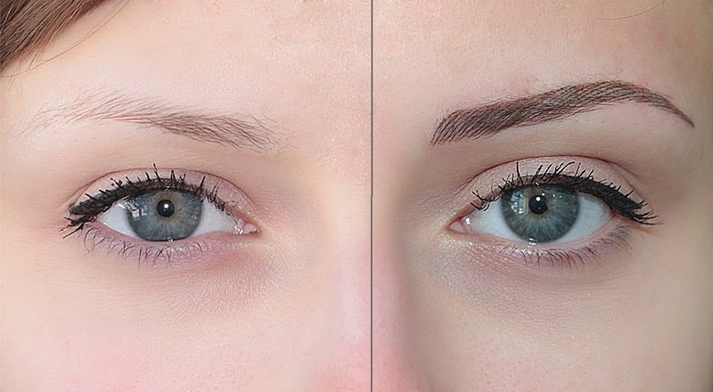Avant et après le tatouage de cheveux de sourcil Tatouage des sourcils