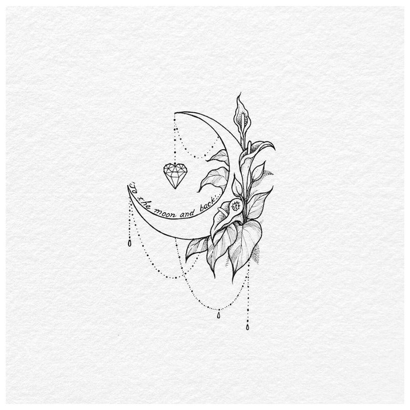 Esquisse d'un tatouage de lune avec une plante